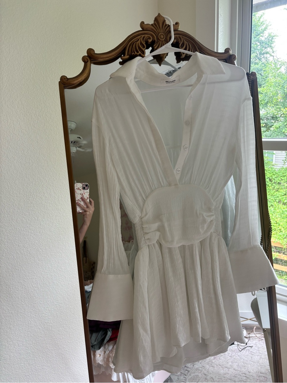Showpo White Collared Long-Sleeve Mini Dress